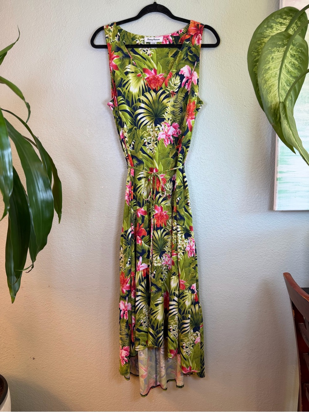 Tommy Bahama Paradise Perfect Island Navy Green Pink Drop Waist Maxi Dress L - Picture 3 of 10